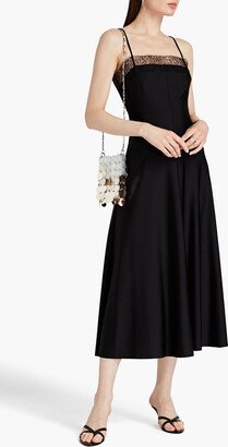 Lace-trimmed crepe de chine midi slip dress