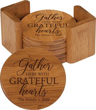 Personalized Coaster Set | Of 6 Coasters Custom Engraved Rustic Round Wood Modern-AA