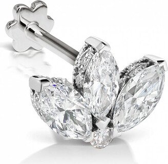 3mm Diamond Lotus Engraved Thread Through White Gold Earring