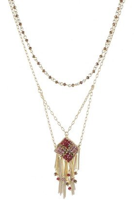 Beaded Fringe Pendant Layered Necklace