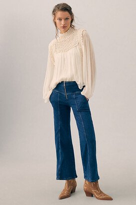 Seamed Mid-Rise Crop Flare Jeans