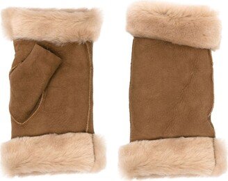 Shearling-Trim Fingerless Gloves