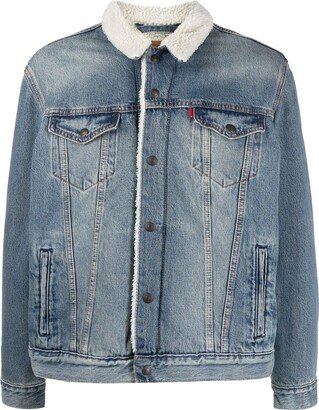 Faux-Shearling Collar Denim Jacket-AA