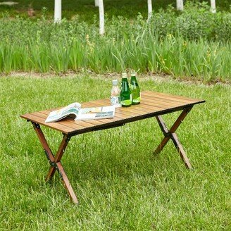 TONWIN Outdoor Brown Folding Table Aluminum Roll-up Rectangular Table