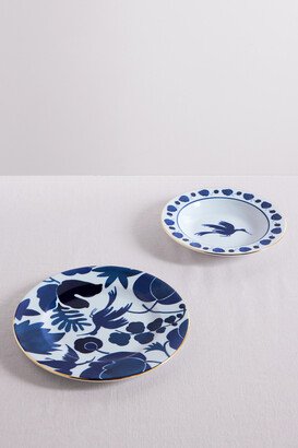 Gold-plated Porcelain Soup Bowl And Dinner Plate Set - Blue