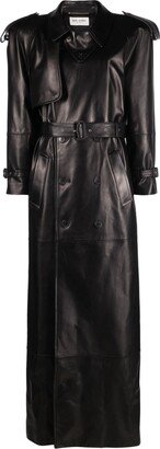 Double-Breasted Leather Trench Coat-AD