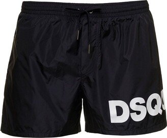 Logo Printed Drawstring Swim Shorts-AO