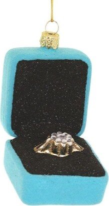 Diamond Ring in Box Glass Christmas Ornament