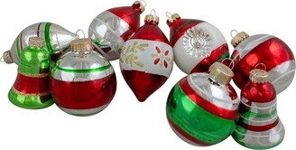 Northlight 9ct Silver and Red Striped 2-Finish Glass Christmas Ornaments 3.25