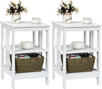 Tangkula 2PCS 3-tier Side Table Nightstand Sofa End Table Storage Display Shelf White