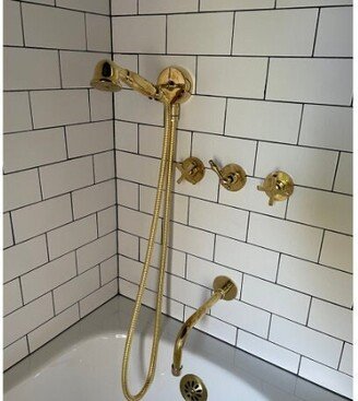 Brass Shower System Ish14 | Wall Mount Straight Tub Filler With Hand Insideast