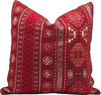Red Kilim Pattern Throw Pillow Cover, Chenille Turkish Ottoman Pillow, Lumbar