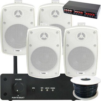 Loops Outdoor WiFi Speaker Kit 4x 60W White IP44 Stereo Amplifier Garden BBQ