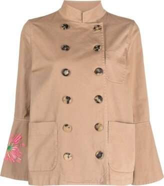 Embroidered-Detail Cropped Trench Coat