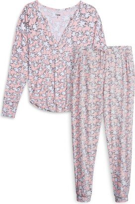 AQS Long Sleeve Henley & Joggers 2-Piece Pajama Set