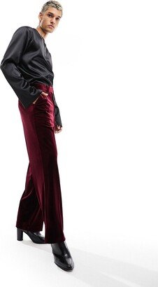 smart wide leg pants in burgundy velvet