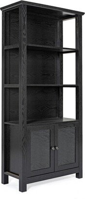 Emma and Oliver Modern Farmhouse Wooden Bookcase and Storage Cabinet with Tempered Glass Doors and 3 Upper Shelves in Black