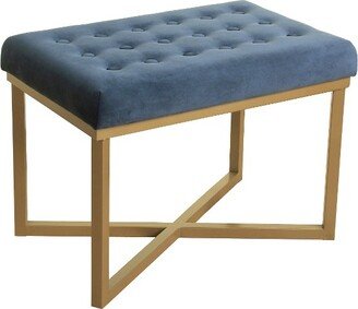 Rectangle Ottoman with Midnight Velvet Tufted Cushion and Gold Metal X Base