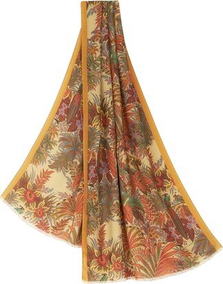 Floral-Print Frayed-Edge Scarf