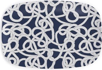 Serving Platters: Nautical Rope Knots In Navy Serving Platter, Blue