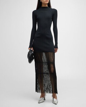 Cedar Ribbed Dress with Long Fringe Detail