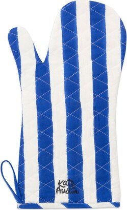 Kate Austin Designs Set Of Two Organic Cotton Quilted And Insulated Oven Mitt In Blue And White Cabana Stripe Block Print