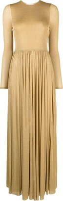 Neutral Lyrical Pleated Lurex Gown