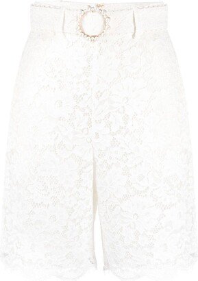 Belted Lace Knee-Length Shorts