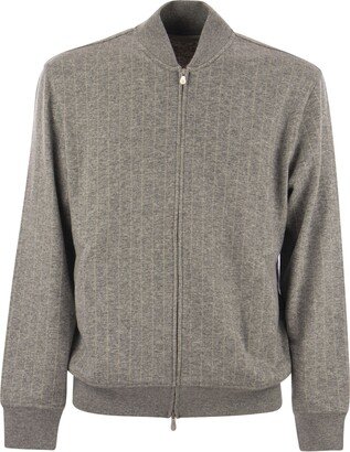 Pinstripe Cashmere And Cotton Zip Topwear