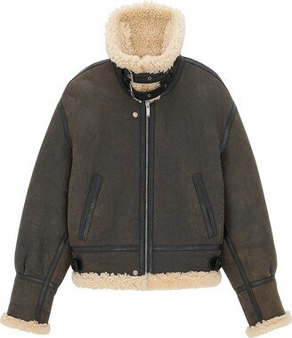 Reversible Aviator Jacket In Aged Leather And Shearling