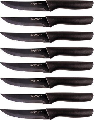 8Pc Serrated Steak Knife Set with Non-Stick Stainless Steel Blade, 8.5, Black