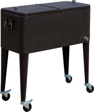 80 Qt Rolling Cooling Bins Ice Chest on Wheels Outdoor Stand Up Drink Cooler Cart for Party, Dark Brown Wicker