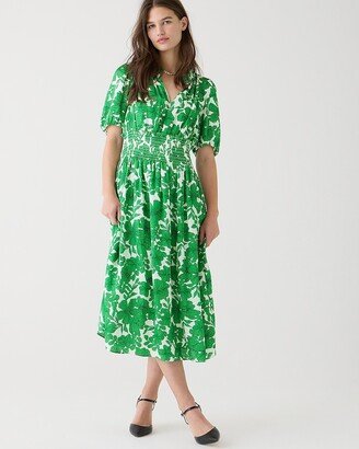 Smocked-waist short-sleeve dress in greenhouse floral print