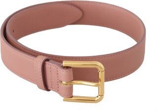 Pink Calf Leather Logo Engraved Metal Buckle Women's Belt