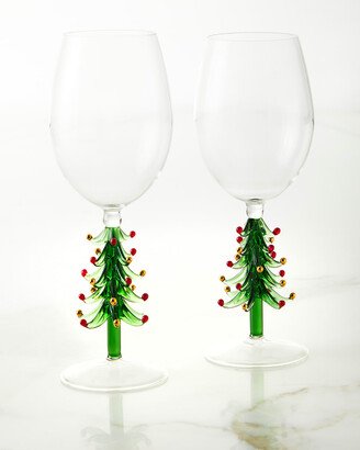 Figural Christmas Tree Wine Glasses, Set of 2