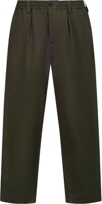 Mid-Rise Tapered-Leg Cotton Trousers