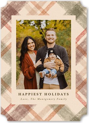 Holiday Cards: Cozy Plaid Holiday Card, Beige, 5X7, Holiday, Pearl Shimmer Cardstock, Ticket