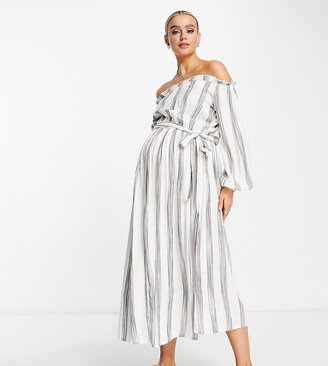 ASOS DESIGN Maternity off shoulder midi beach dress in stripe