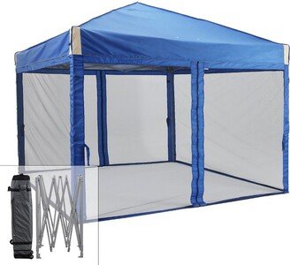 Aoodor 10' x 10' Pop Up Canopy Tent with Removable Mesh Sidewalls, Portable Instant Shade Canopy with Roller Bag-Blue