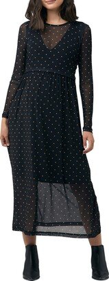 Dot Pattern Long Sleeve Maternity Dress