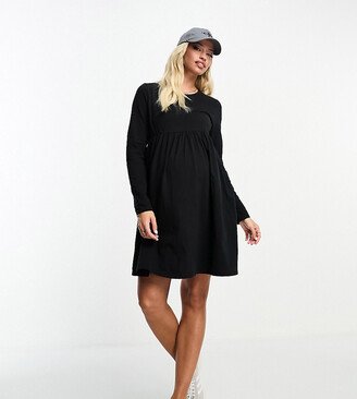 Threadbare Maternity long sleeve smock mini dress in black