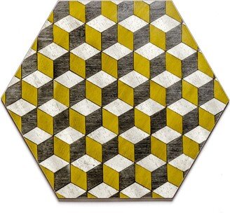 E. Inder Designs Small Placemats Set Of Four In Mid Century Style Mustard Yellow And Greys Heat Resistant Melamine. With Ribbon For Gifting.
