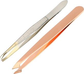 Unique Bargains Stainless Steel Eyebrow Tweezers Rose Gold Tone 2 Pcs