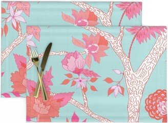 Chinoiserie Placemats | Set Of 2 - Peony Branch Mural By Danika Herrick Maximalist Romantic Vintage Style Cloth Spoonflower