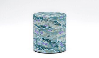 Japanese Chazutsu - 江東堂 Kotodo Blue Floral Washi Wrapped Metal Tea Canister 150G