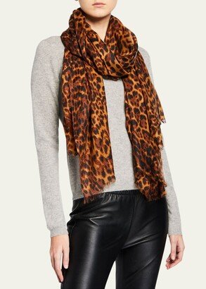 Lightweight Cashmere Leopard-Print Scarf