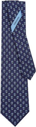 Dragon-print silk tie-AA