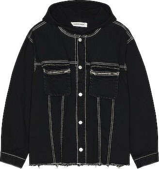 Hooded Denim Jacket in Black