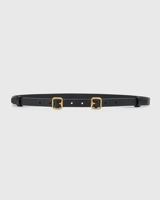 Double Buckle Leather Skinny Belt