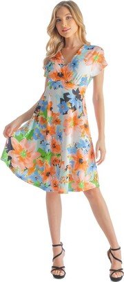 24seven Comfort Apparel Womens Pastel Floral Empire Waistline Knee Length Dress -Multicolored-Xl